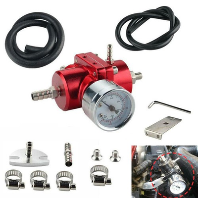 #ad Universal Adjustable Fuel Pressure Regulator Kit With 0 140psi Gage amp; Hose Red $23.33