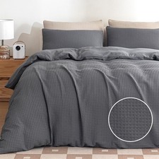 King Size Waffle Duvet Cover Set - Soft, Breathable, Cooling Luxury 3 Pcs Bed...