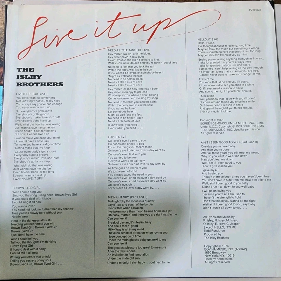 The Isley Brothers 1974 Original Pressing Lp Of Live It Up It's Graded A VG ++ Foto 4 de 4