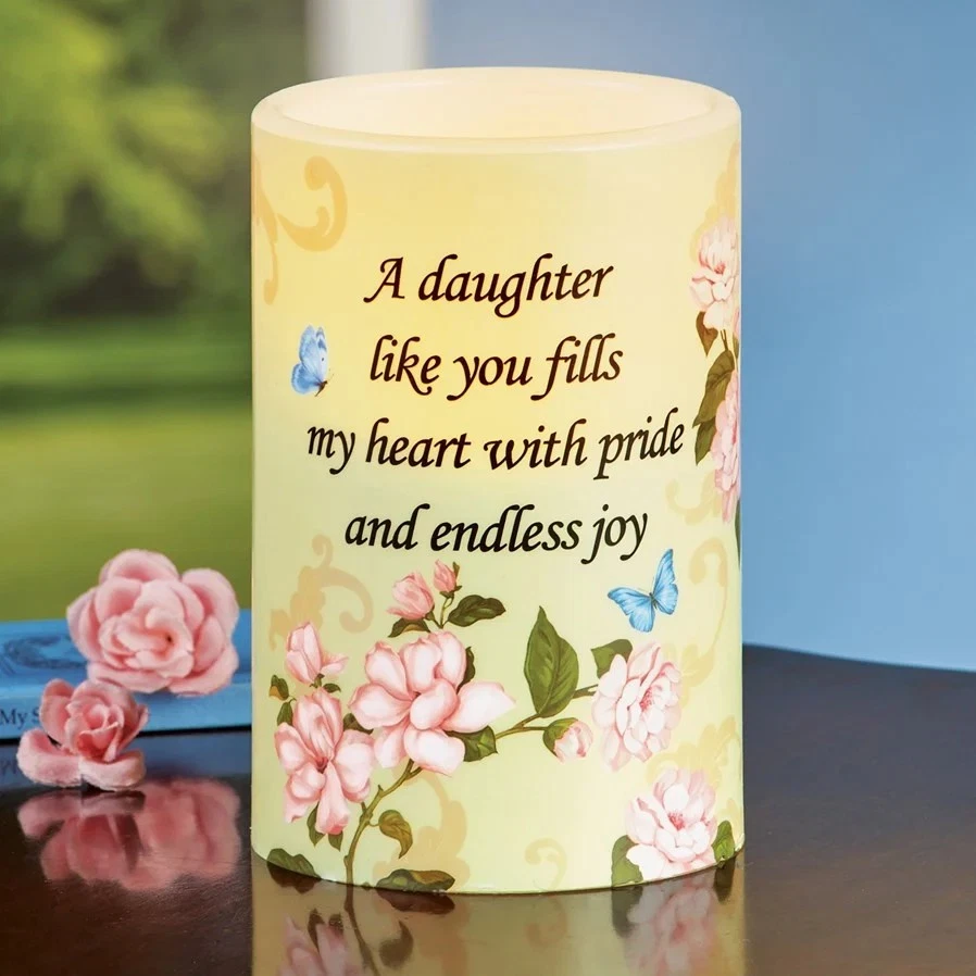 DAUGHTER Floral Butterfly Flickering LED Pillar Candle Flameless Light, Gift - Image 4 of 4