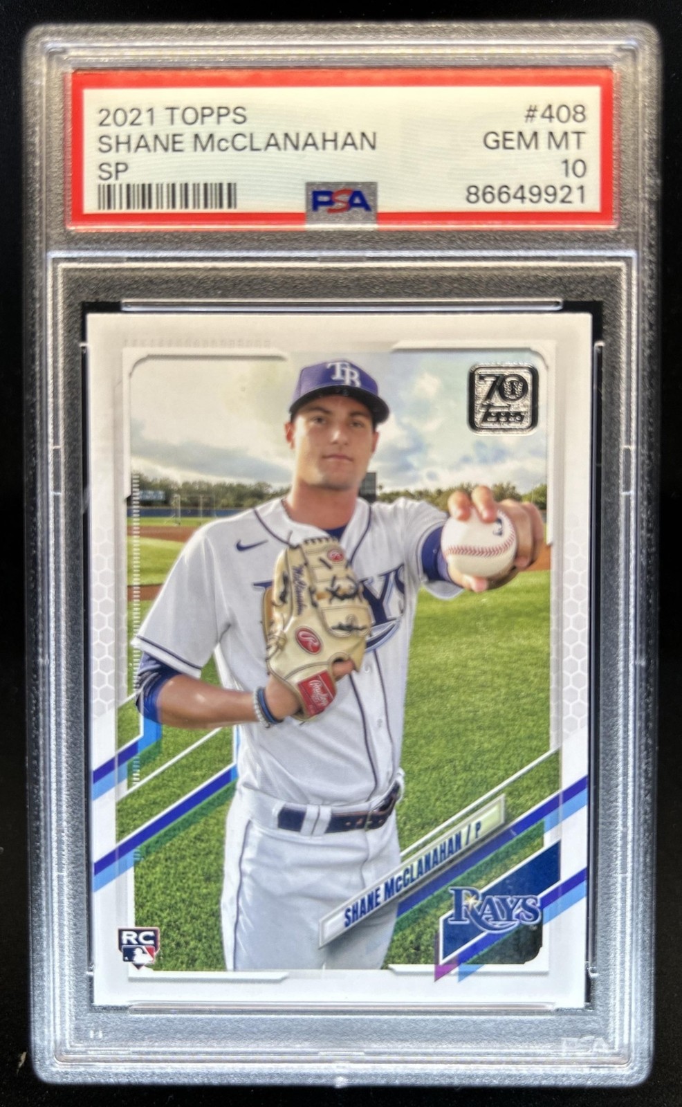 2021 Topps Shane McClanahan RC Rookie SP VAR #408b Rays PSA 10 GEM MINT