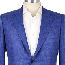 CURRENT 10,795 Kiton Custom Cobalt Cashmere/Linen/Silk 2B Men's Sport Coat 46R