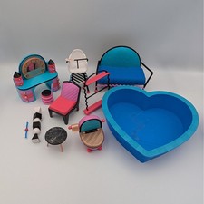 LOL Sorpresa OMG Casa Muebles Lote Corazón Piscina Tocador Sofá Silla Alta Conjunto Azul
