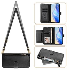 Crossbody Zipper 7 Cards Wallet Case For iPhone Samsung Huawei Flip Stand Cover