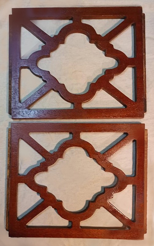 2 Carved Wooden Shelf Side End Pieces 7.75" x 8.25"