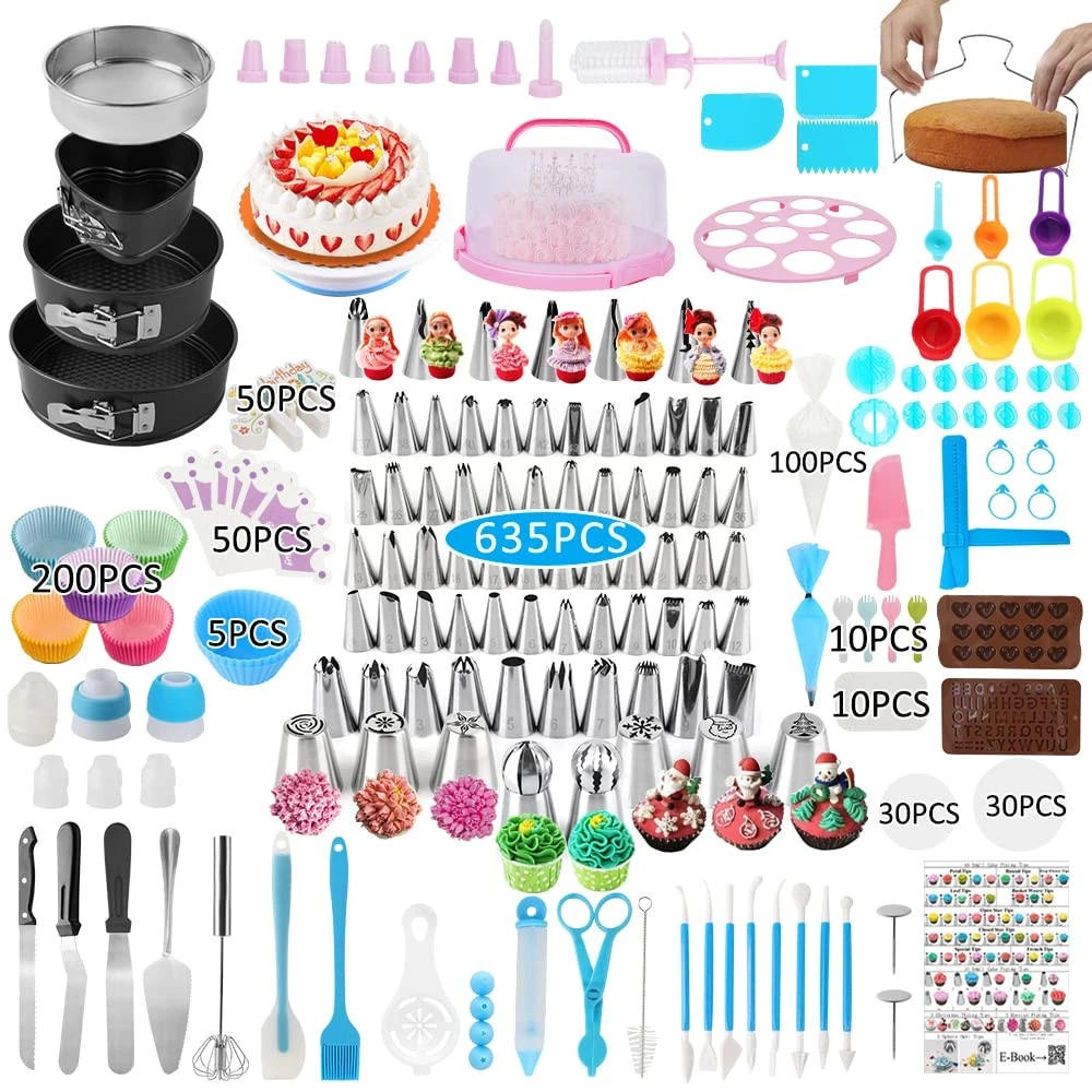 Cake Decorating Kit,635 Pcs Decorating Supplies With 3 Springform Pan Sets Ic...