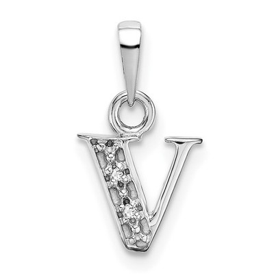 10K Weißgold Rundschliff Diamant Initiale ''V'' Buchstabe Charm Anhänger 0,48gm