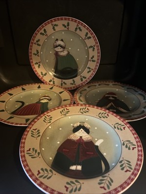 8  ONEIDA DISHES FIDDLESTIX '' HOLIDAY CATS'' Set Of 4 PLATES