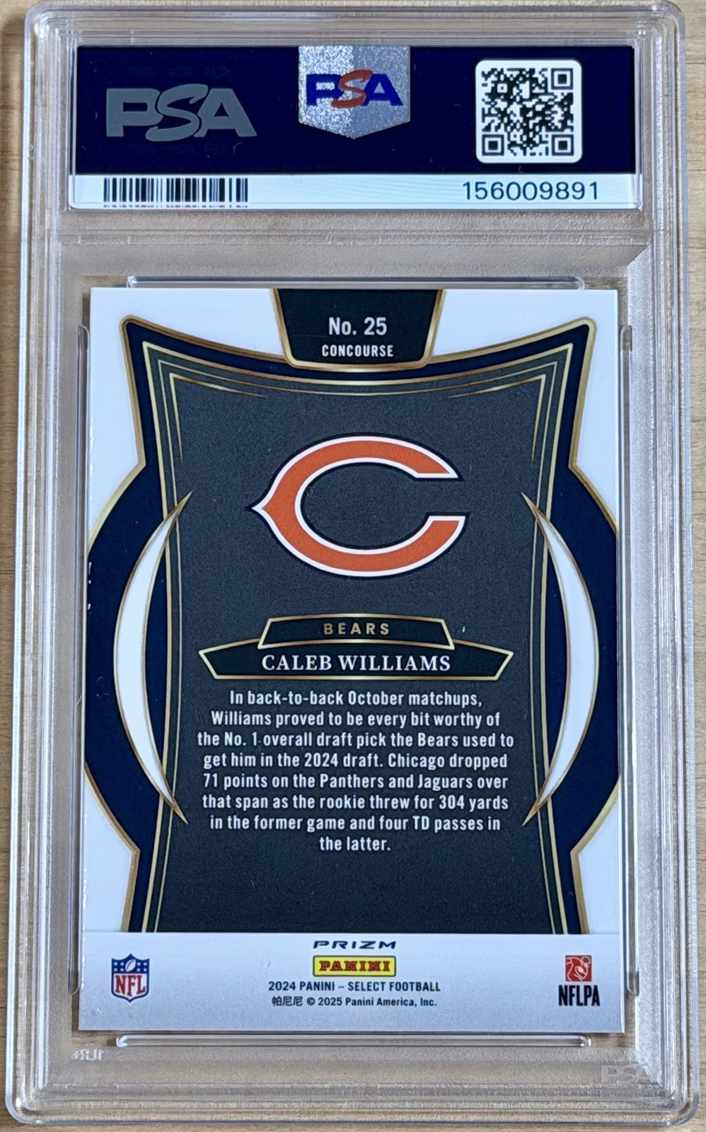 2024 Panini Select Caleb Williams #25 Black Red Shock RC Rookie - PSA 10 💎 Gem view 2