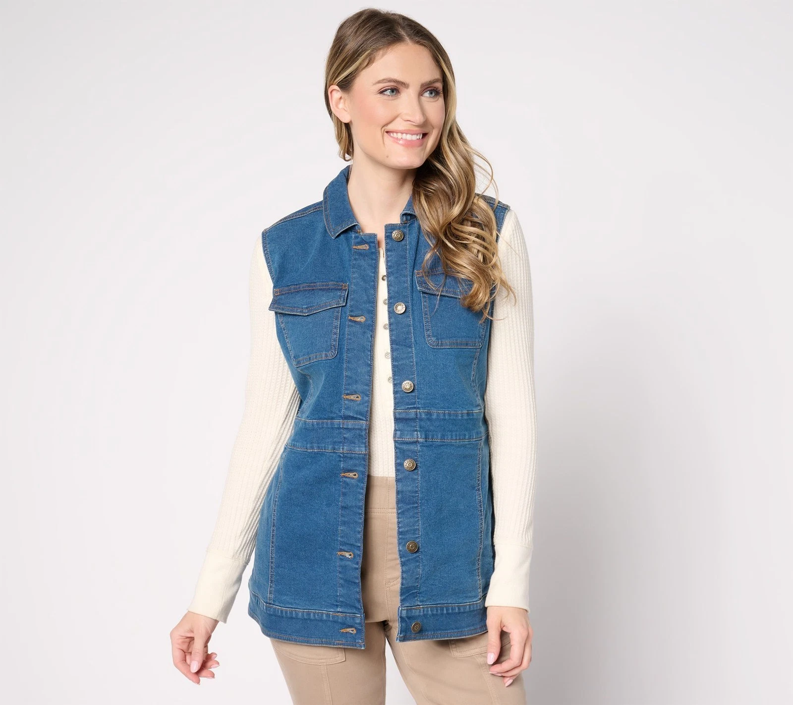 SUNNYLiFE Women's Jacket Sz M Denim & Co. Classic Indigo Vest Blue A675132
