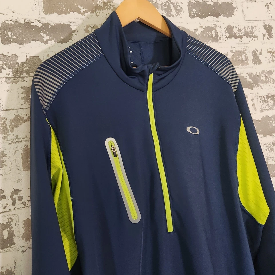 Pullover activo Oakley 1/4 cremallera para hombre XL azul verde neón golf atlético ocio Foto 3 de 4