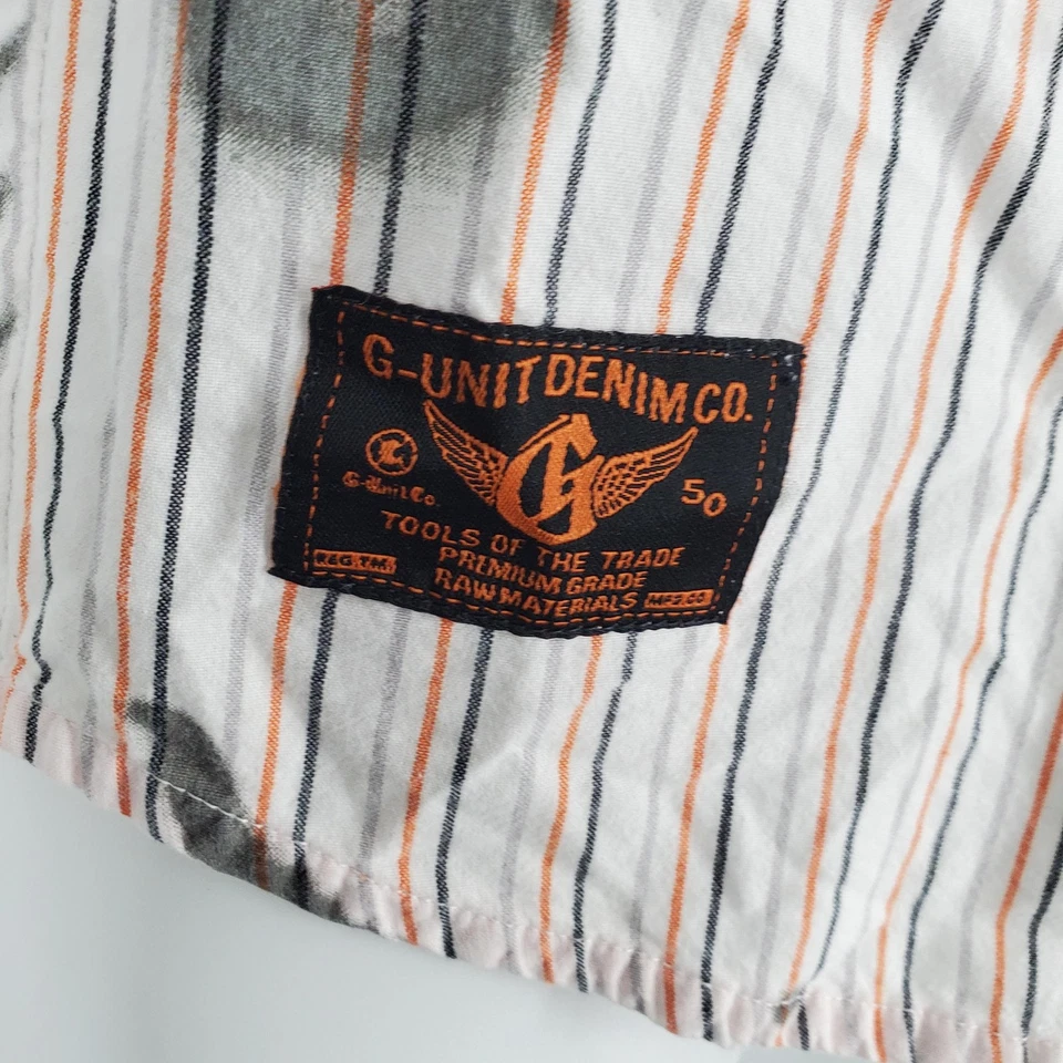 Camisa G-Unit Para Hombre Grande Blanco Rayas Pintura Salpicaduras Parche Abotonado Manga Larga Foto 4 de 4