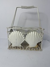 Scallop Shell Metal Accent Basket/Hanging Retro Vintage Nautical 9  X 7  X 11  