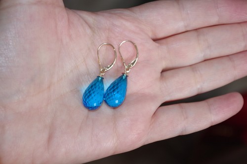 Gem Quality 14K Faceted Aquamarine Teardrop Lever back Earrings - Picture 2 of 8
