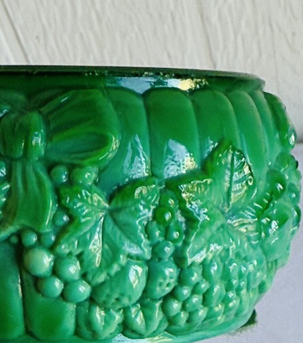 Vintage Bohemia Malachite Green Glass Jewelry Trinket Box - Picture 13 of 20