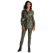 H By Halston Olive Faux Leather Belted Shirt Jacket Size Medium Bnwt Rrp £89