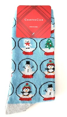 CHARTER CLUB Christmas Holiday Crew Socks Snow Globes Blue Size 9-11 | eBay