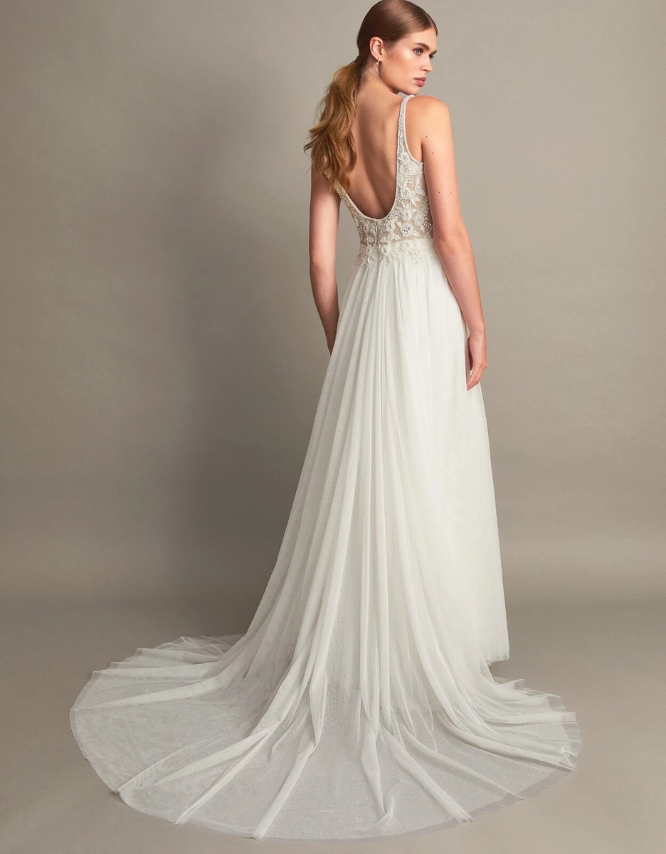 Monsoon Delilah Embellished Bridal Dress Silver Size 14 RRP £650