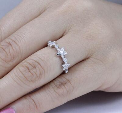 1.2ct Round Cut Moissanite Wedding Band Three Star Women 14k White Gold Plated