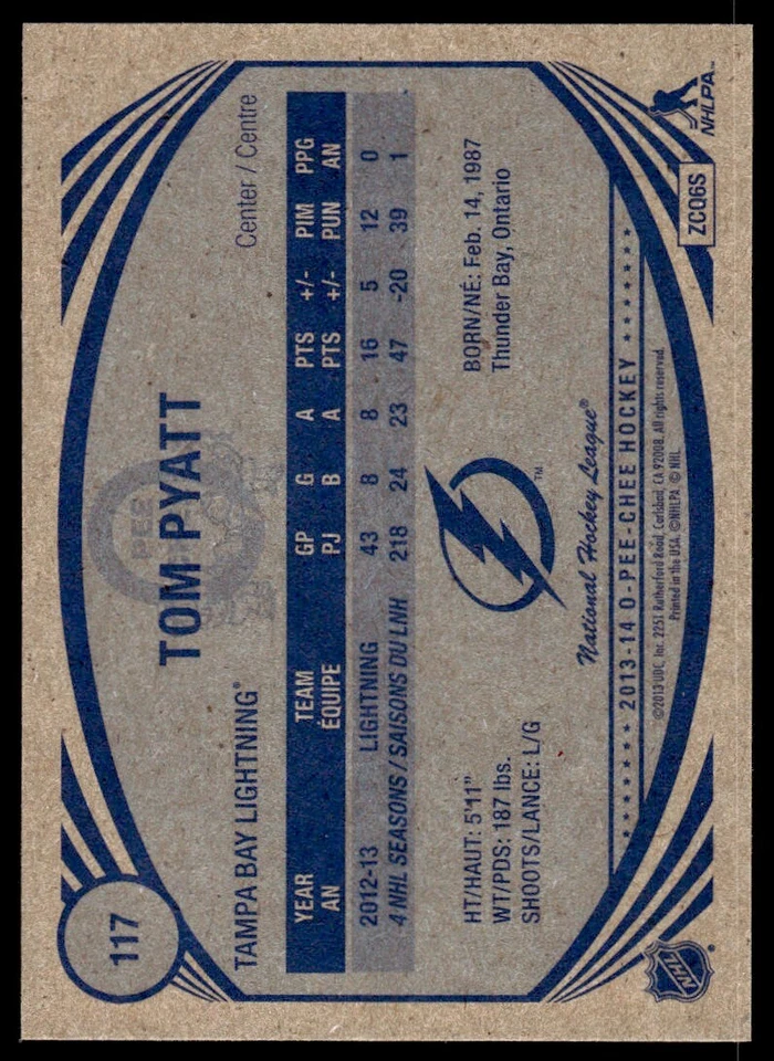 2013-14 O-Pee-Chee Retro Tom Pyatt Tampa Bay Lightning #117 - Image 2 of 2