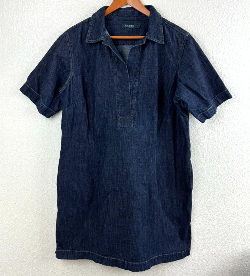 Vestido de mezclilla Lauren Ralph Lauren para mujer XXL lavado oscuro clásico informal bolsillos