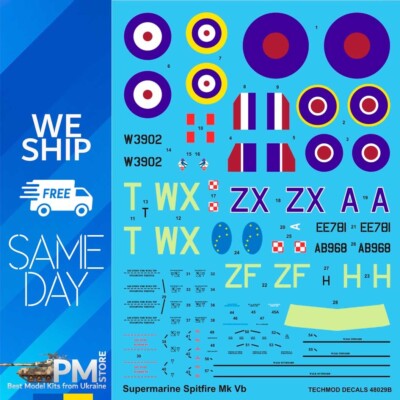 Techmod 48029 1/48 Supermarine Spitfire Mk VB aircraft Wet Decal