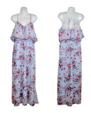 PRINCESS VERA WANG Woman's Long Maxi Dress Gown PALE BLUE FLORAL Lined size XL