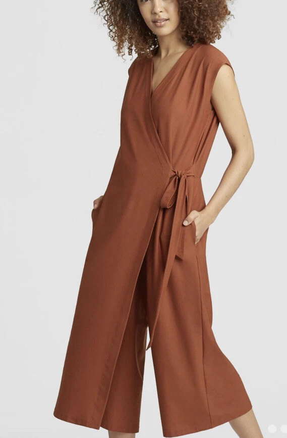 New Eileen Fisher Lightweight Washable Stretch Crepe Jumpsuit Deep