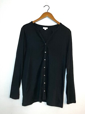 J. Jill 100% Pima Cotton Button Down Top Blouse Black Super Soft Comfy Sz L