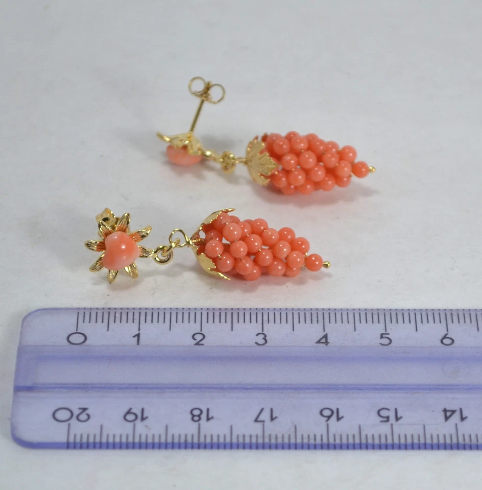 ORECCHINI ARGENTO 925 DORATO GRAPPOLI IN CORALLO ROSA AGHT 0905 - Immagine 3 di 3