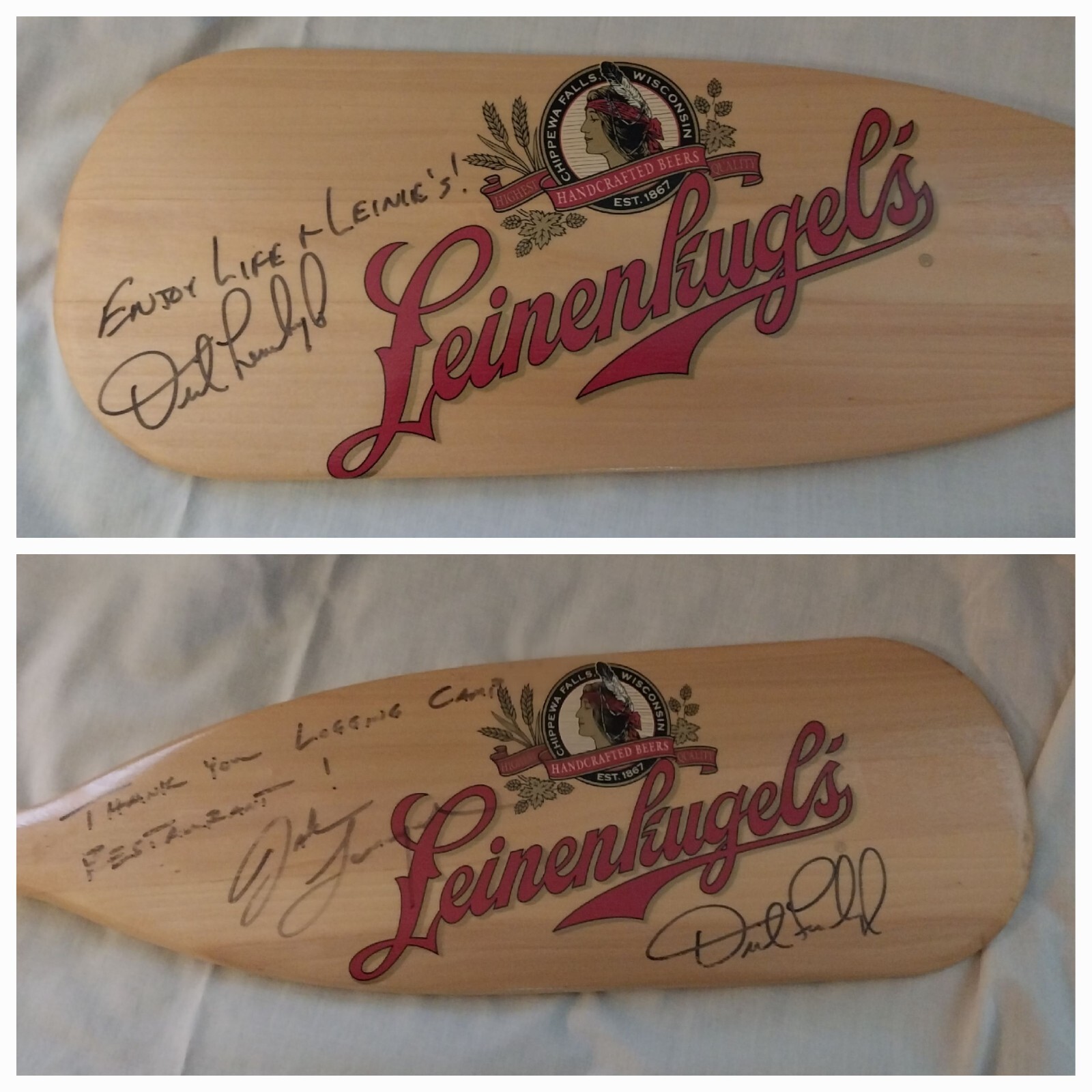 Leinenkugel's Beer canoe paddle wooden bar sign, signed/autographed eBay