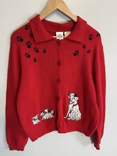 101 Dalmatians Disney Sweater Womens XL Cardigan Vintage 90s Lambswool Collared