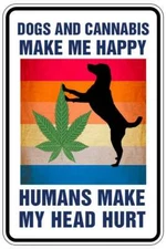 DOGS AND CANNABIS sign Metal funny man cave house decor B1350