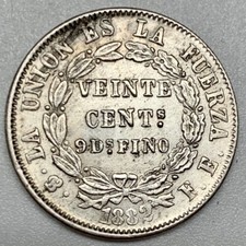 1882 S Bolivia 20 Centavos Silver Uncirculated Coin KM 159.1