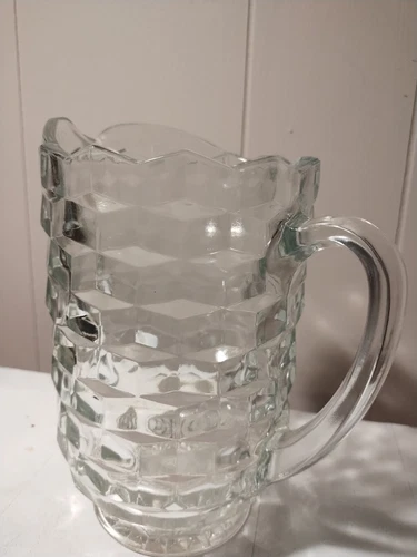 Vintage Jeanette Cube Cubist Clear Depression Glass Pitcher