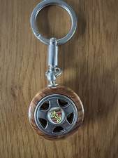 Porsche Genuine Wooden Key Chain Ring Vehicle Keys Crest Keyfob