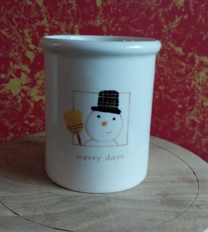 Hallmark Snowman Christmas Merry Days Tealight Votive Candle Holder Ceramic