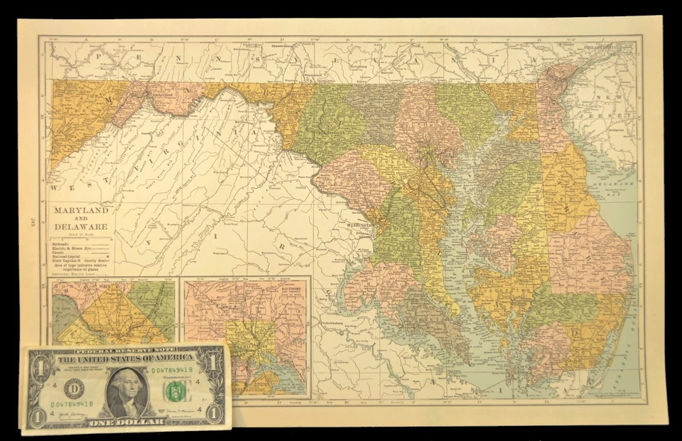 Mapa de ferrocarril de Maryland de colección MARYLAND original Baltimore Washington DC Foto 2 de 4
