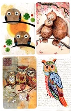 owl birds 4 x  swap cards playing card singles
