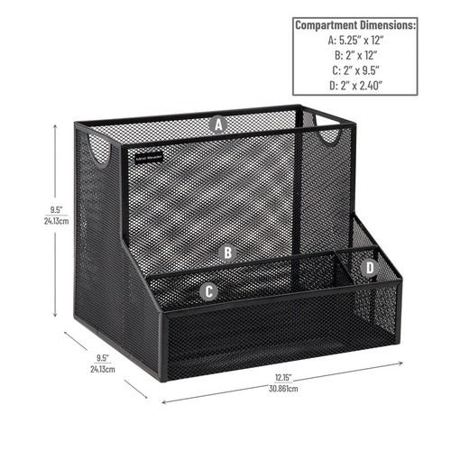 4 Compartment Desktop Organizer Metal Mesh File Storage Office Supplies Holder - Picture 4 of 8