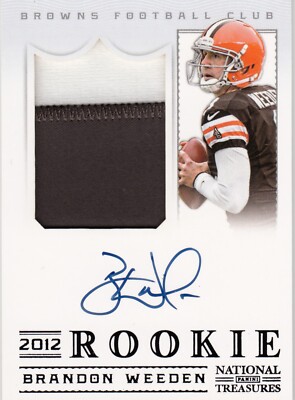 #/25  Brandon Weeden RPA   2012 National Treasures  BLACK Rookie Patch Auto #306