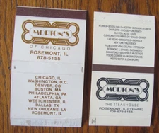 MORTON'S STEAKHOUSE RESTAURANT MATCHBOX COVERS: ROSEMONT, IL MATCHCOVERS -B18