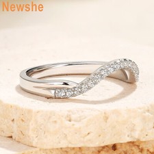 Newshe Stackable Curved Wedding Band for Her for Promise Ring Sterling Silver