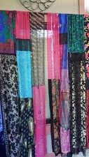 2 Pcs Indian Sari Patchwork Curtain Drape Window Decor Multi Silk Sari Curtain