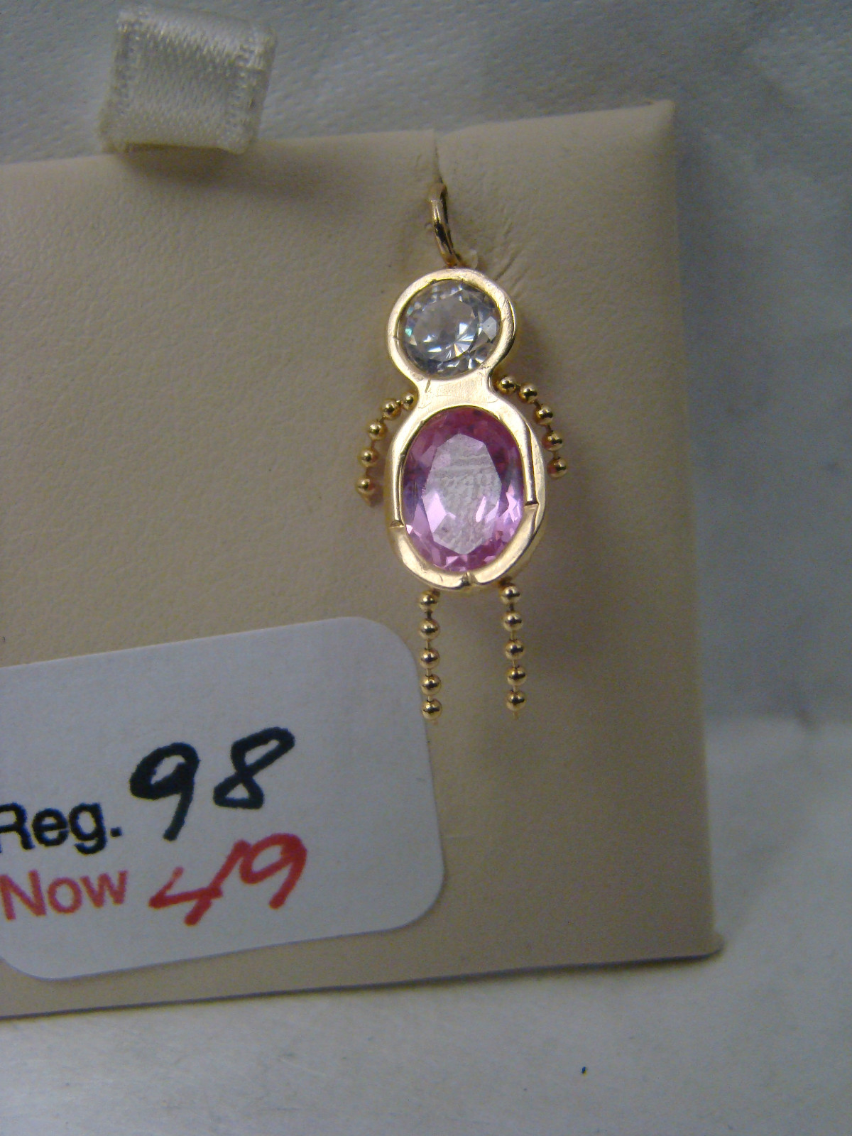 Month of Oct. Birthstone charm pendant 14kt yellow gold white and Pink NICE BOY