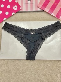VTG Victoria&rsquo;s Secret Sexy Little Things Black Satin Ruched Cheekini Panties O/S