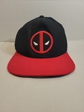Bioworld Deadpool Hat Black Red Snapback OSFM Embroidered Logo Graphic Flat Bill