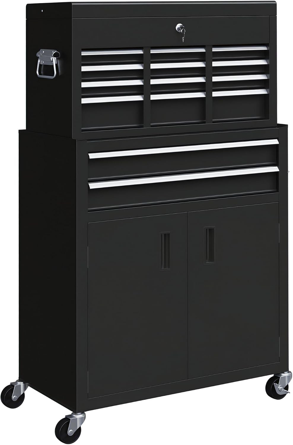 HOMCOM Tool Chest 6-Drawer Metal Tool Cabinet on Wheels with Pegboard,
