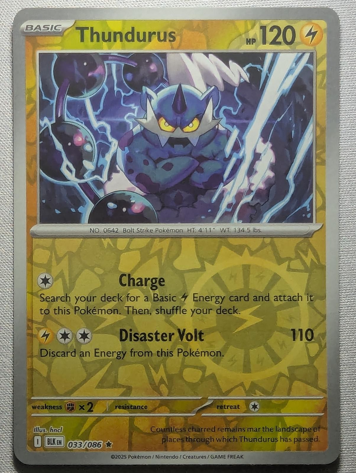 Thundurus 033/086 Holo Rare Black Bolt Pokemon Reverse Holo Near Mint