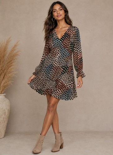 Anthropologie Maeve Monaco Empire Fan Print Dress XS NWOT Peacock Boho